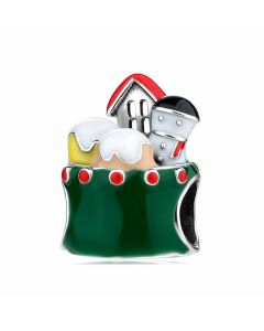 Christmas Family Snow House Santa Claus' Charm, 925 Sterling Silver Charms, Charms for Pandora Bracelet, Fit Pandora Charms