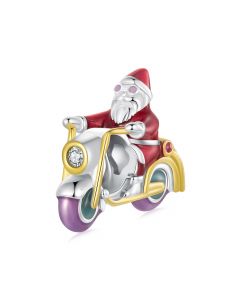 Santa Claus Riding A Motorcycle Charm, Charms for Pandora Bracelet, Fit Pandora Charms, 925 Sterling Silver Charms