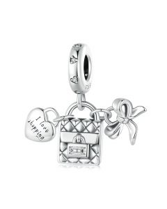 I Love Shopping Charm, Fit Pandora Charms, 925 Sterling Silver Charms, For Pandora Charm Bracelet, Charms for Pandora Bracelet