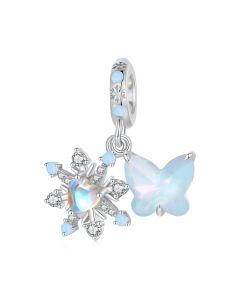 Snowflake Butterfly Moonstone Pendant Charm, Charms for Pandora Bracelet, Fit Pandora Charms, 925 Sterling Silver Charms