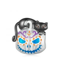 Halloween Pumpkin Light and Cat Charm, Fit Pandora Charms, Charms for Pandora Bracelet, 925 Sterling Silver Charms