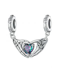 Halloween Skull Hand Zircon Heart Charm, Fit Pandora Charms, 925 Sterling Silver Charms, Charms for Pandora Bracelet