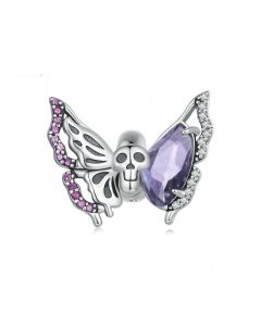 Halloween Skull Butterfly Zircon Charm, Charms for Pandora Bracelet, Fit Pandora Charms, 925 Sterling Silver Charms