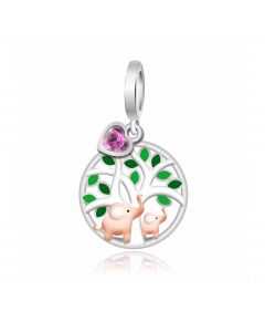 Elephant Under Life Tree Heart Dangle Charm, 925 Sterling Silver Charms, Charms for Pandora Bracelet, Fit Pandora Charms