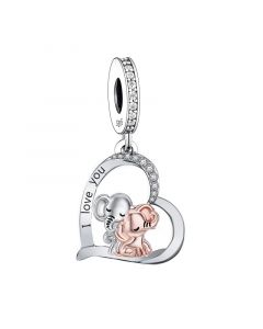 Elephant I Love You Heart Dangle Charm, Fit Pandora Charms, Charms for Pandora Bracelet, 925 Sterling Silver Charms
