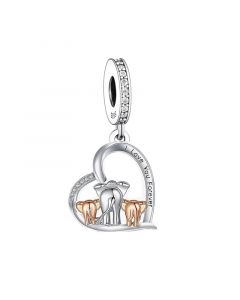 Elephant Mother and Baby Heart Dangle Charm, Charms for Pandora Bracelet, Fit Pandora Charms, 925 Sterling Silver Charms