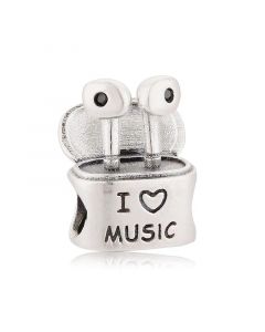 Heart & Letter Detail Headset Case Charm, 925 Sterling Silver Charms, Fit Pandora Charms, Charms for Pandora Bracelet