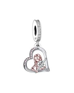 Girl playing violin Zircon Dangle Charm, 925 Sterling Silver Charms, Fit Pandora Charms, Charms for Pandora Bracelet
