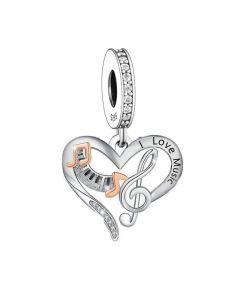 Heart Shaped Music Note Pendant Charm, Music Dream Commemorative, Charms for Pandora Bracelet, 925 Sterling Silver Charms