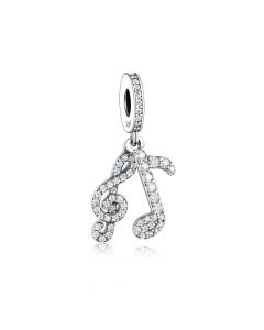 Clear Zircon Music Note Pendant Charm, Charms for Pandora Bracelet, 925 Sterling Silver Charms, Fit Pandora Charms