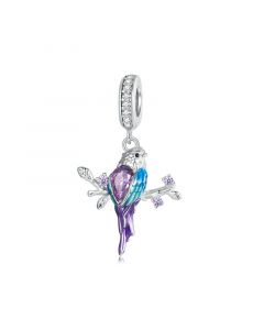 Purple Kingfisher Bird Pendant Charm, For Pandora Charm Bracelet, Fit Pandora Charms, 925 Sterling Silver Charms, Charm for Pandora Bracelet
