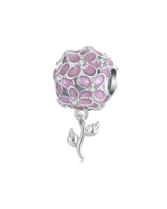 Pink Hydrangeas Flower Charm, Charms for Pandora Bracelet, For Pandora Charm Bracelet, Fit Pandora Charms, 925 Sterling Silver Charms