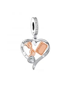 I Love Reading Pendant Charm, Glasses and Book Charm, Charms for Pandora Bracelet, 925 Sterling Silver Charms, Fit Pandora Charms