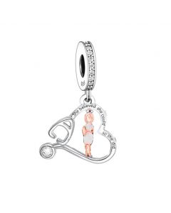 Nurse and Stethoscope Health Medicine Charm, Fit Pandora Charms, Charms for Pandora Bracelet, 925 Sterling Silver Charms