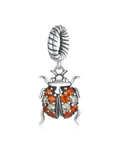 Delicate Orange Zircon Ladybug Pendant Charm, 925 Sterling Silver Charms, Fit Pandora Charms, Charms for Pandora Bracelet