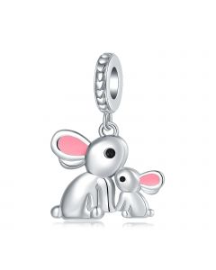 Cute Rabbit Bunny Mother and Baby Pendant Charm, Charms for Pandora Bracelet, 925 Sterling Silver Charms, Fit Pandora Charms