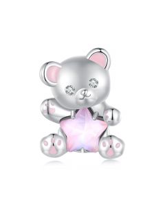 Pink Star Bear Charm, Fit Pandora Charms, Charms for Pandora Bracelet, For Pandora Charm Bracelet, 925 Sterling Silver Charms