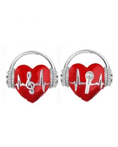 Red Heart Earphone Music Note Microphone Charm, Charms for Pandora Bracelet, Fit Pandora Charms, 925 Sterling Silver Charms