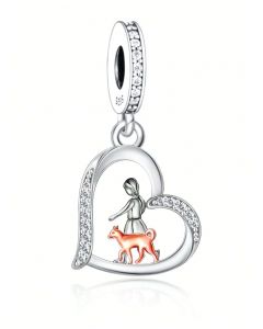 Girl and Dog Walk Together Charm, 925 Sterling Silver Charms, Charms for Pandora Bracelet, Fit Pandora Charms, For Pandora Charm Bracelet