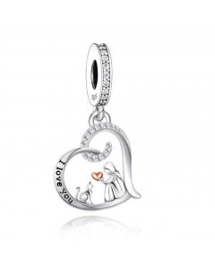 Girl and Cat Play Together I Love You Charm, 925 Sterling Silver Charms, Fit Pandora Charms, Charms for Pandora Bracelet