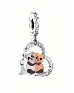 Couple Panda Love Heart Charm, Fit Pandora Charms, 925 Sterling Silver Charms, Charms for Pandora Bracelet, For Pandora Charm Bracelet