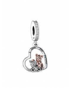 Tiger Brother Sister Heart Charm, Charms for Pandora Bracelet, Fit Pandora Charms, For Pandora Charm Bracelet, 925 Sterling Silver Charms