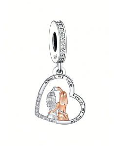 Always My Sister Forever My Friend Zircon Heart Charm, Fit Pandora Charms, Charms for Pandora Bracelet, 925 Sterling Silver Charms