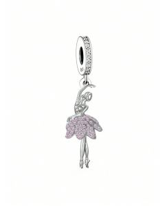Ballet Dancer Pink Zircon Charm, Charms for Pandora Bracelet, Fit Pandora Charms, For Pandora Charm Bracelet, 925 Sterling Silver Charms