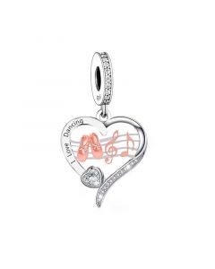 I Love Dancing Ballet Shoes Music Note Heart Charm, 925 Sterling Silver Charms, Charms for Pandora Bracelet, Fit Pandora Charms