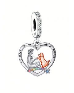 Girl and Dog I Will Meet You at the Rainbow Bridge Charm, 925 Sterling Silver Charms, Fit Pandora Charms, Charms for Pandora Bracelet