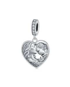 Engraving Mother and Daughter Love Heart Pendant Charm, Charms for Pandora Bracelet, 925 Sterling Silver Charms, Fit Pandora Charms