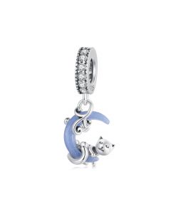 Luminous Moon Cat Pendant Charm, Charms for Pandora Bracelet, Fit Pandora Charms, 925 Sterling Silver Charms, For Pandora Charm Bracelet