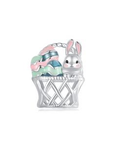 Rabbit Egg on Basket Charm, Fit Pandora Charms, For Pandora Charm Bracelet, 925 Sterling Silver Charms, Charms for Pandora Bracelet