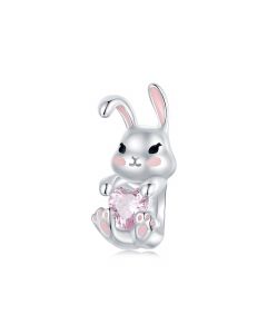 Rabbit with Pink Heart Charm, 925 Sterling Silver Charms, Fit Pandora Charms, For Pandora Charm Bracelet, Charms for Pandora Bracelet