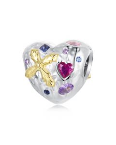 Multi Color Cross Heart Charm, For Pandora Charm Bracelet, Charms for Pandora Bracelet, Fit Pandora Charms, 925 Sterling Silver Charms