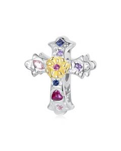 Multi-color Cross with Zircon Charm, 925 Sterling Silver Charms, Fit Pandora Charms, For Pandora Charm Bracelet, Charms for Pandora Bracelet