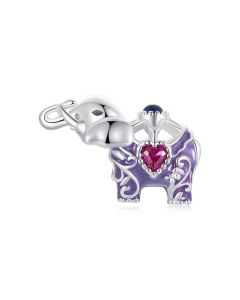 Purple Elephant with Pink Heart Charm, Fit Pandora Charms, Charms for Pandora Bracelet, 925 Sterling Silver Charms