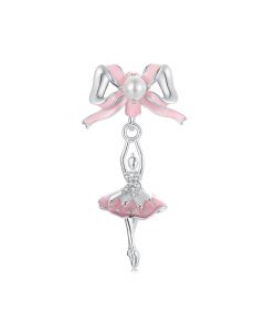 Ballet Girl with Pink Bow Charm, 925 Sterling Silver Charms, Fit Pandora Charms, For Pandora Charm Bracelet, Charms for Pandora Bracelet