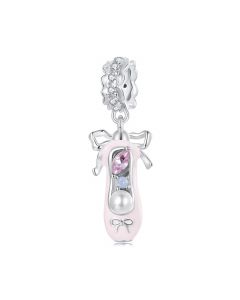 Pink Ballet Shoe with Bow-knot Charm, 925 Sterling Silver Charms, Charms for Pandora Bracelet, Fit Pandora Charms, For Pandora Bracelet