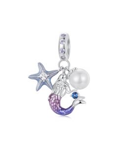 Pearls of Mermaid with Starfish charm, Charms for Pandora Bracelet, 925 Sterling Silver Charms, Fit Pandora Charms