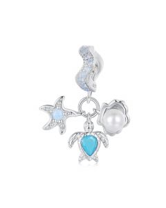 Sea Turtle and Starfish Pearl Ocean Charm, Fit Pandora Charms, 925 Sterling Silver Charms, Charms for Pandora Bracelet