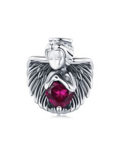 Heart Angel with Pink Zircon Charm, 925 Sterling Silver Charms, Charms for Pandora Bracelet, For Pandora Charm Bracelet, Fit Pandora Charms
