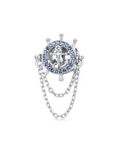 Steering Wheel and Anchor with Tassel Chain Charm, Fit Pandora Charms, Charms for Pandora Bracelet, 925 Sterling Silver Charms