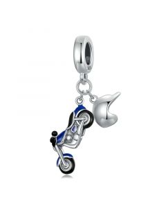 Motorcycle Scooter with Helmet Charm, 925 Sterling Silver Charms, Fit Pandora Charm, For Pandora Charm Bracelet, Charms for Pandora Bracelet