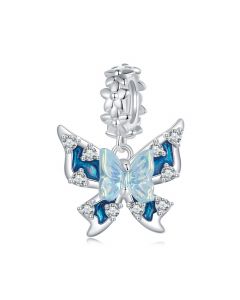 Blue Enamel Butterfly Flower Charm, Fit Pandora Charms, 925 Sterling Silver Charms, For Pandora Charm Bracelet, Charms for Pandora Bracelet