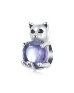 Cat with Purple Lucky Stone Charm, 925 Sterling Silver Charms, Charms for Pandora Bracelet, Fit Pandora Charms, For Pandora Charm Bracelet