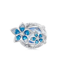 Blue Enamel Flower Stone Charm, For Pandora Charm Bracelet, 925 Sterling Silver Charms, Fit Pandora Charms, Charms for Pandora Bracelet
