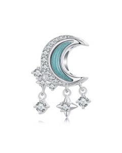 Blue Luminous Stone Moon and Star Charm, Charms for Pandora Bracelet, 925 Sterling Silver Charms, Fit Pandora Charms