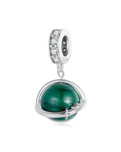 Mysterious Universe Planet Natural Malachite Charm, 925 Sterling Silver Charms, Fit Pandora Charms, Charms for Pandora Bracelet