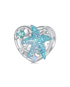 Blue Sparkling Starfish Ocean Openwork Heart Charm, 925 Sterling Silver Charms, Fit Pandora Charms, Charms for Pandora Bracelet